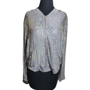 Jennifer Lopez shimmering gold gray zip up bomber jacket size XL